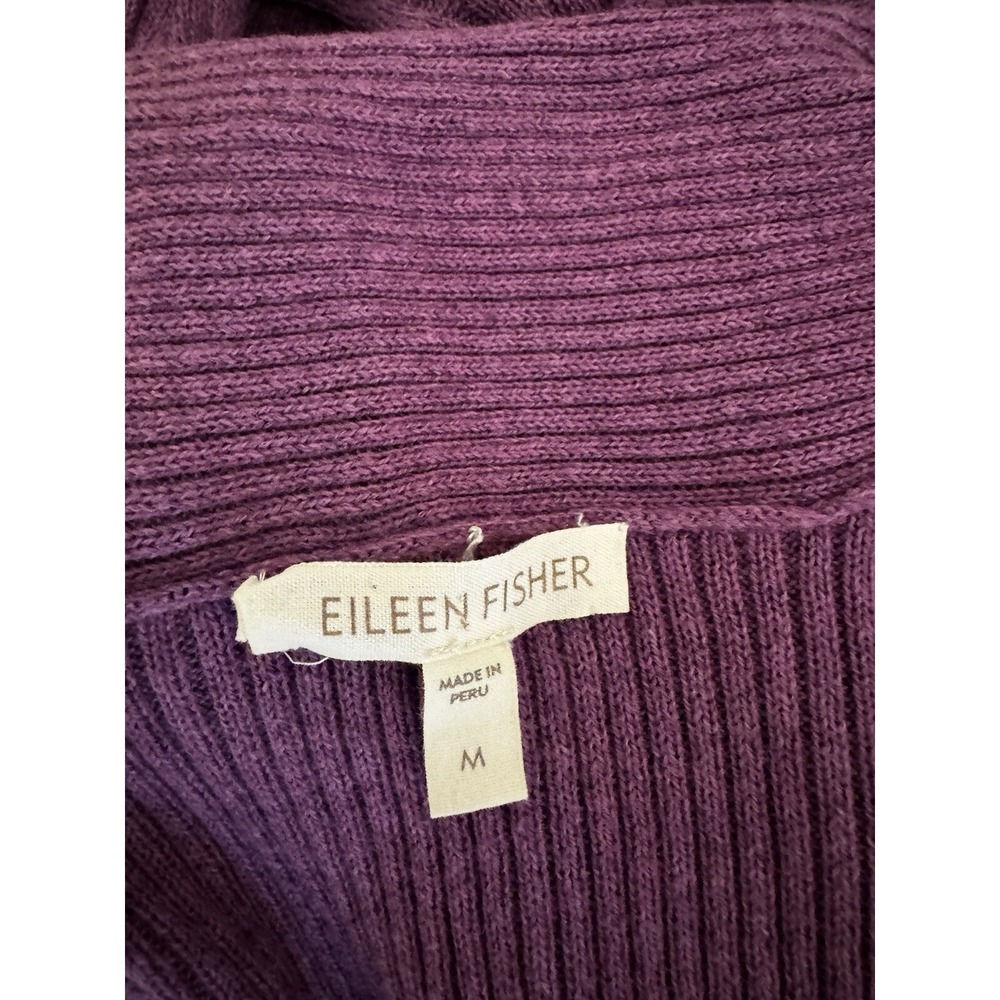 Eileen Fisher Shawl Collar Ribbed Purple Eggplant  Open Front Cardigan Sweater M - Picture 4 of 7